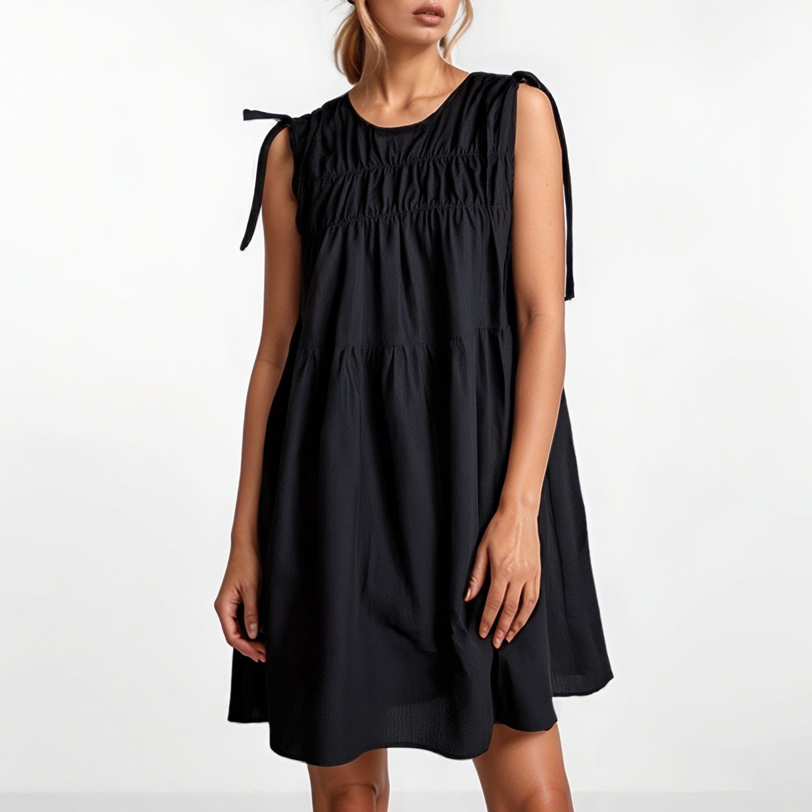 thumbnail image 2 of Vestido retro plisado con lazo para mujer - Sin mangas - Estilo chaleco - Primavera/Verano, 2 of 6